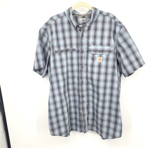 Carhartt Men Size 2XL Shirt Force Relaxed Fit Button Down Top Blue Short Sleeve